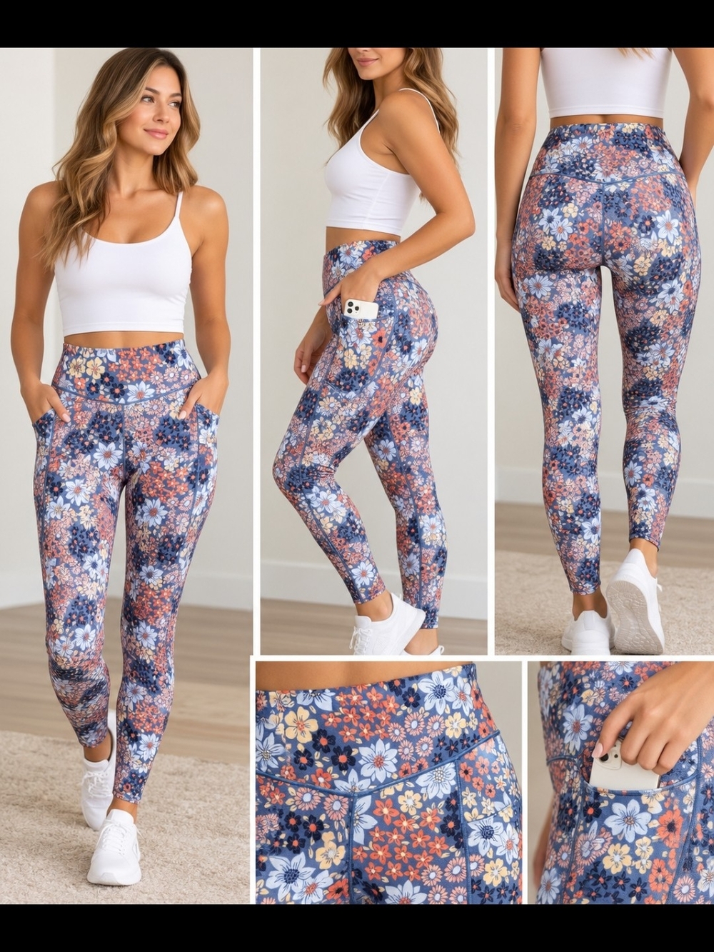 aerie Floral High-Waist Pocket Leggings - Blue & Coral